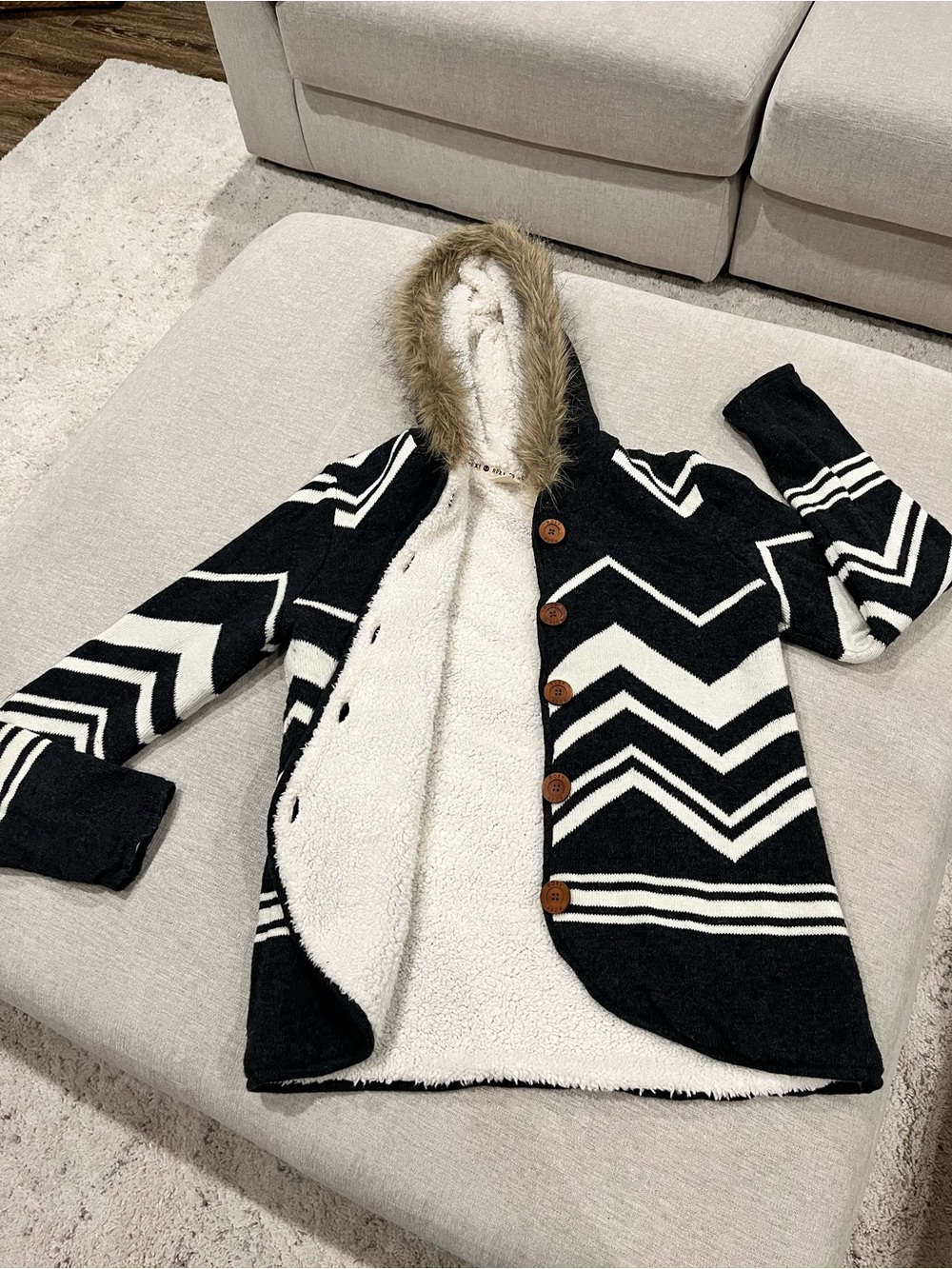 Roxy Cream Sherpa Jacket with Faux Fur Trim